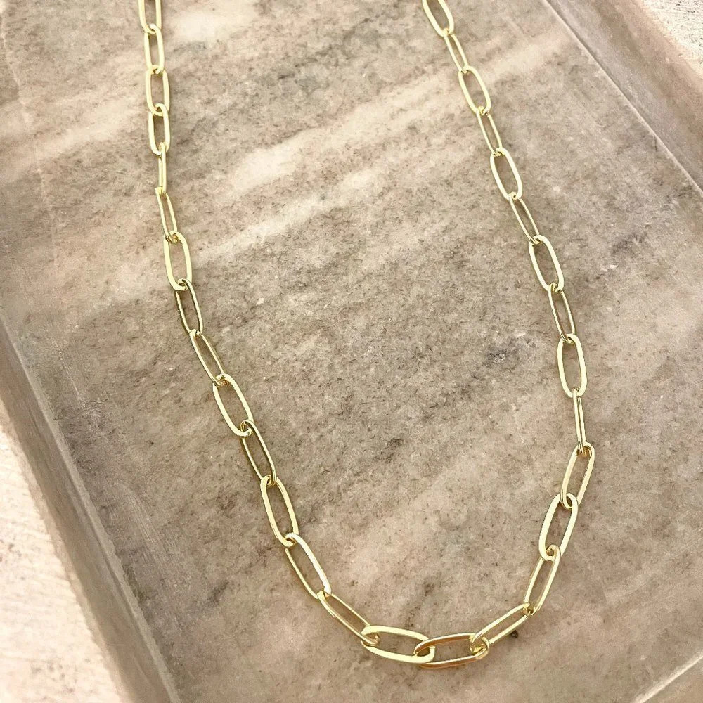 925 Sterling Silver Paperclip Necklace Minimalist Stacking Layer Necklace Gold